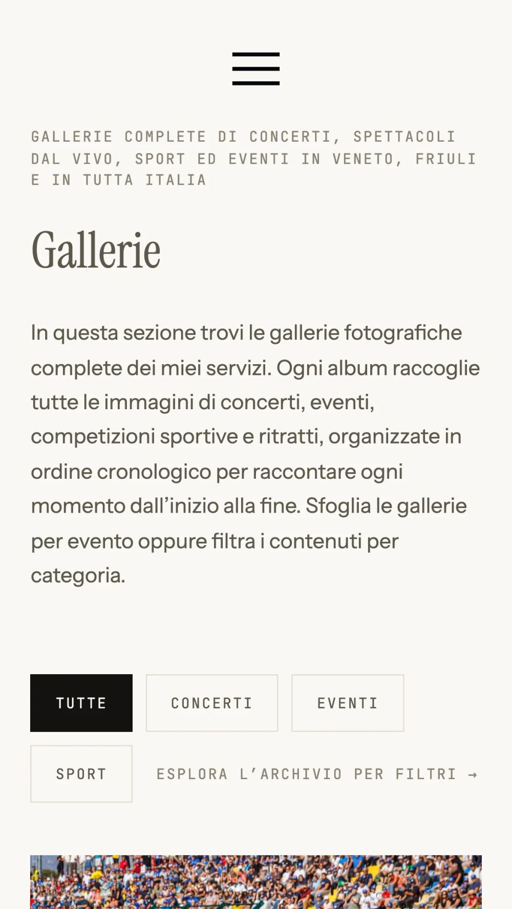L’elenco delle gallerie con i filtri su mobile
