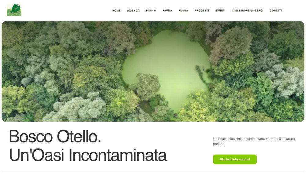 La home di Bosco Otello con la vista aerea del bosco
