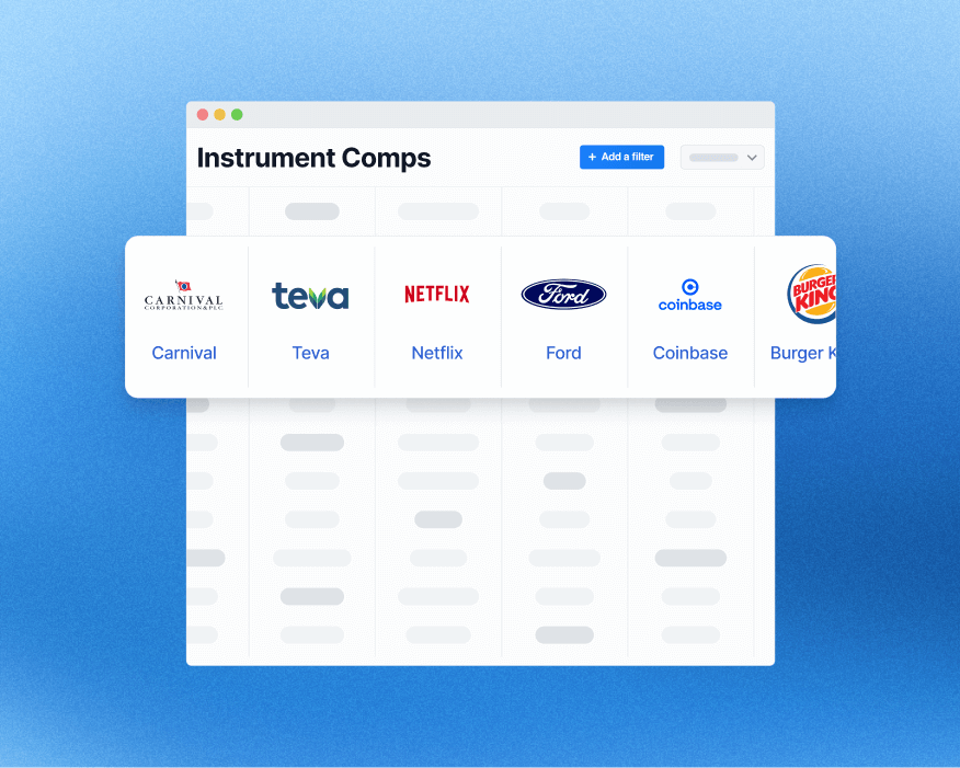screenshot of product instrument comps listing
