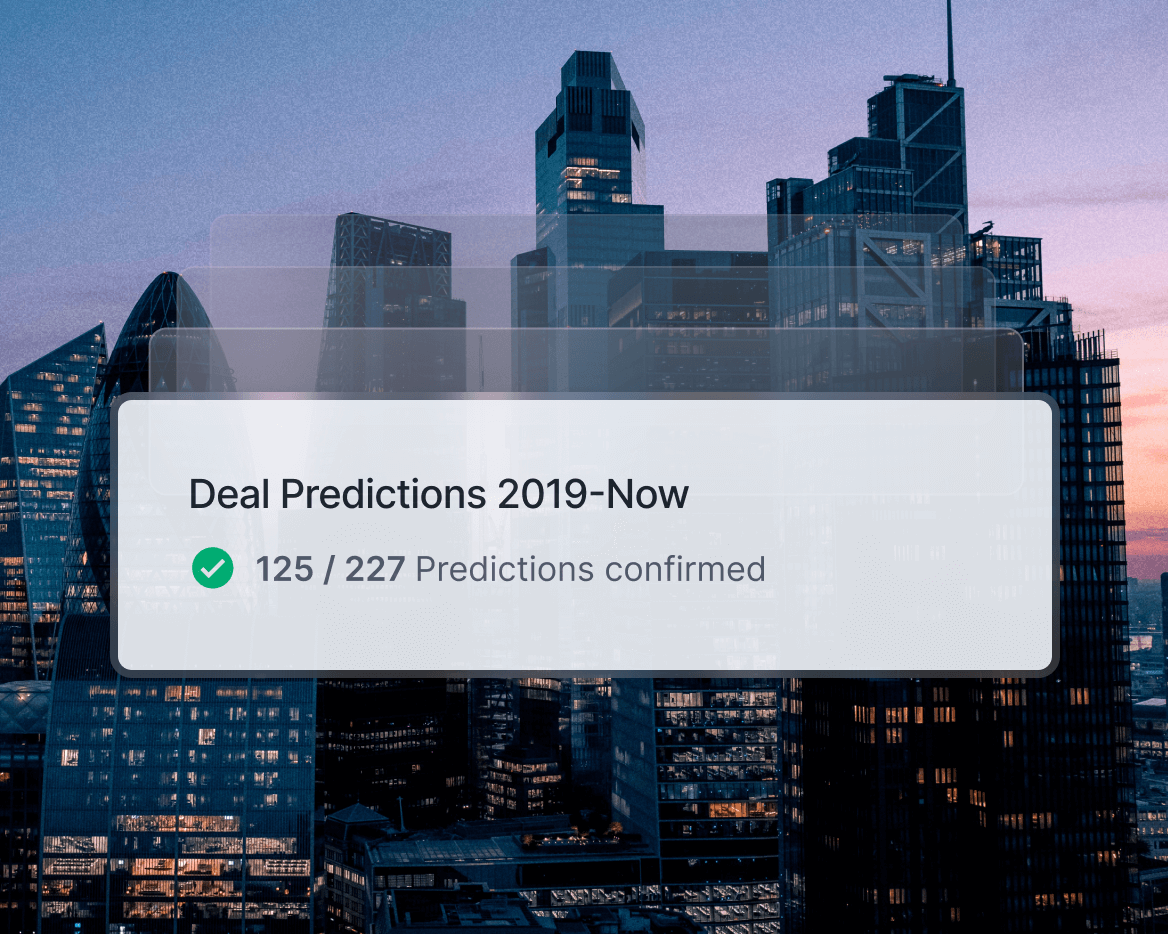 city skyline image with notification window with deal predictions confirmed