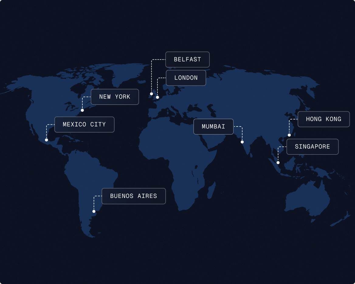 map with major cities with pins and labels