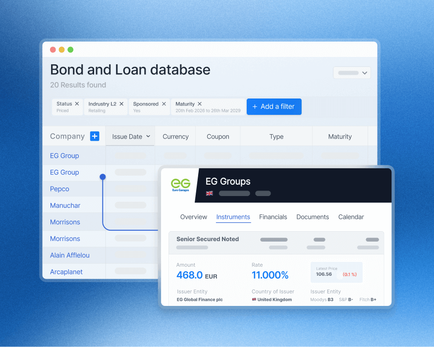 Bond and loan database mock up