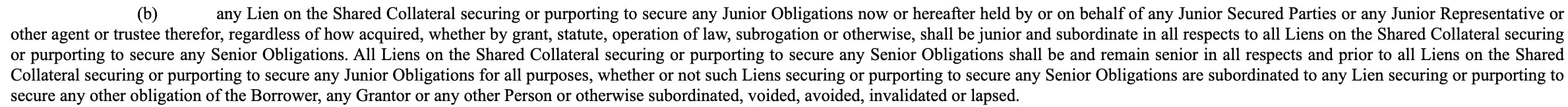 Source: first lien/second lien intercreditor agreement dated 31 July, 2020