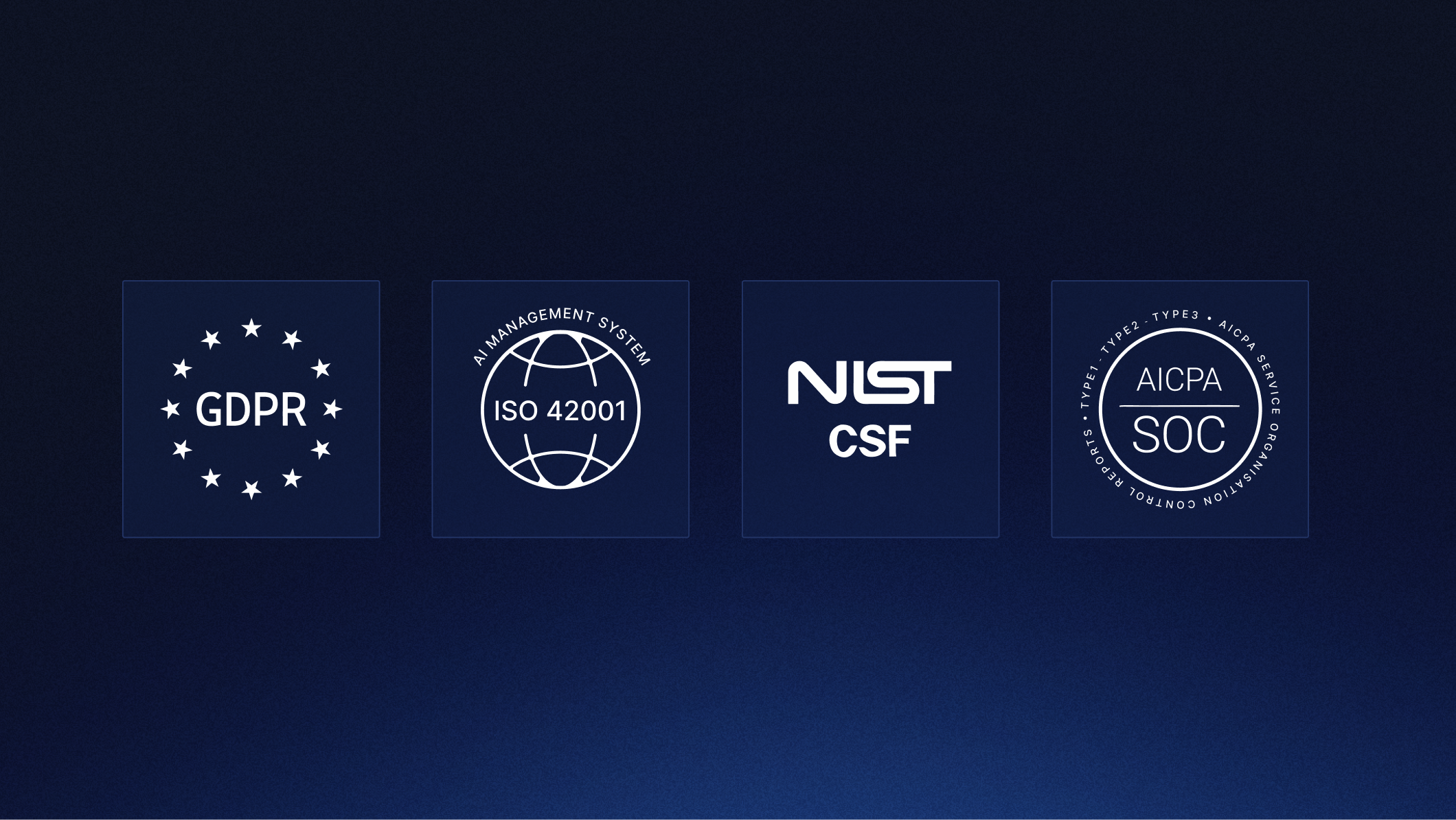 GDPR, ISO42001, NIST CSF and AICPA SOC cirtifications