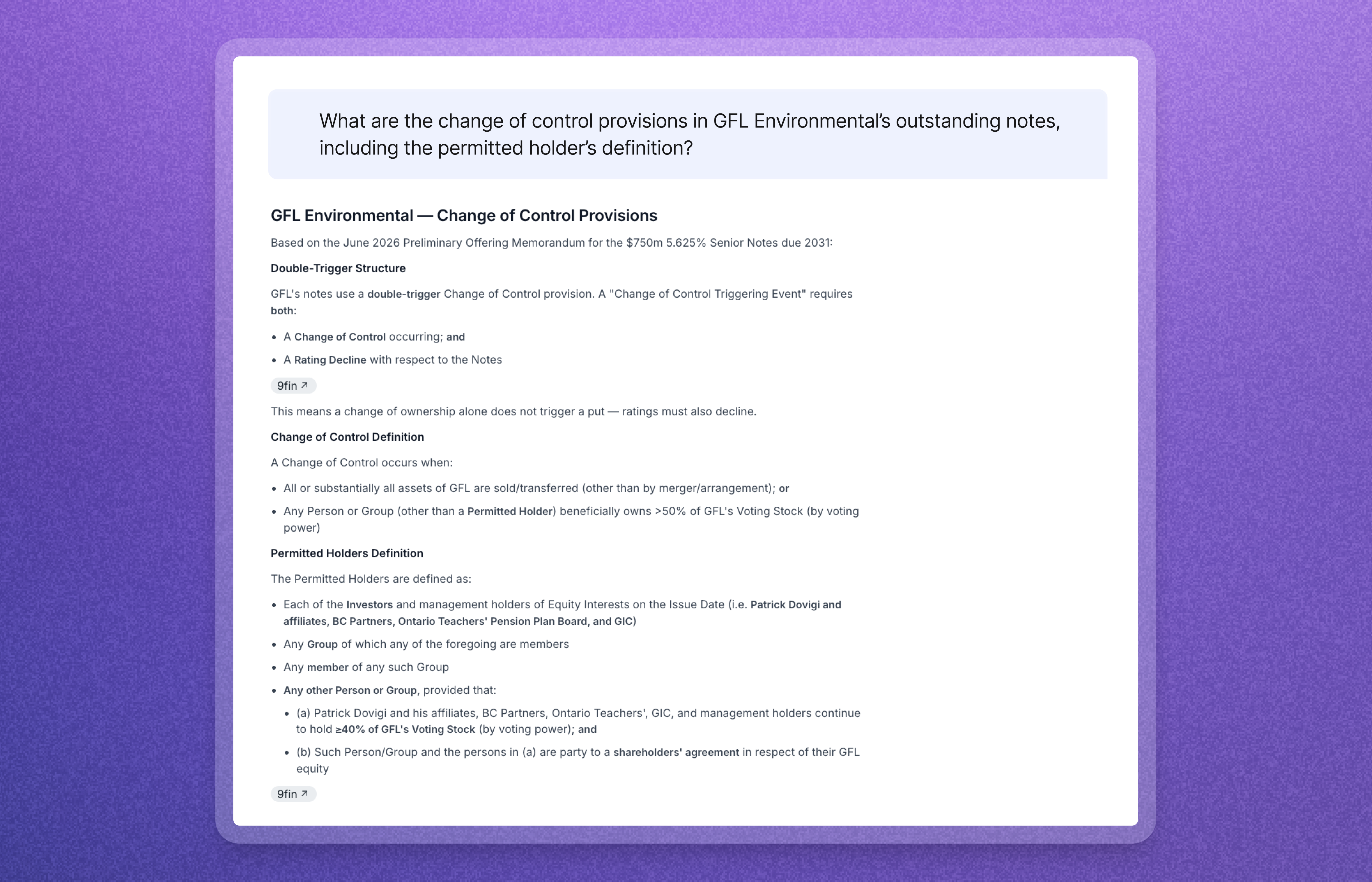 GFL Environmental's change of control provisions
