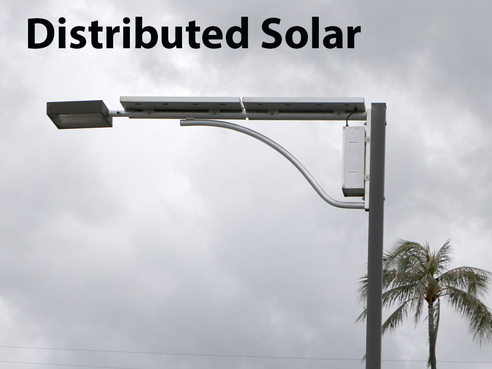 Distributed solar panels for parking lot lighting