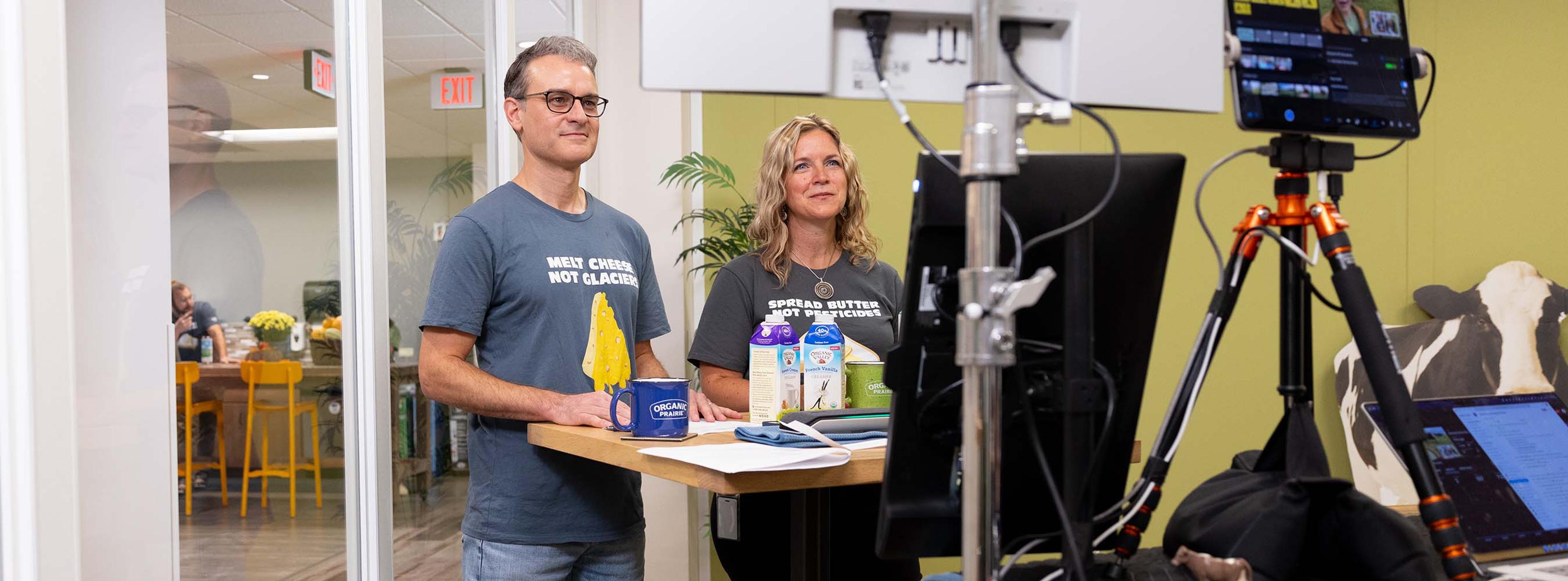 Organic Valley employees hosting a livestream.