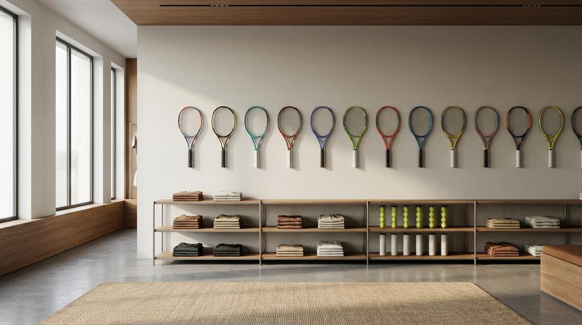 Rackets on display in the Spoty pro shop