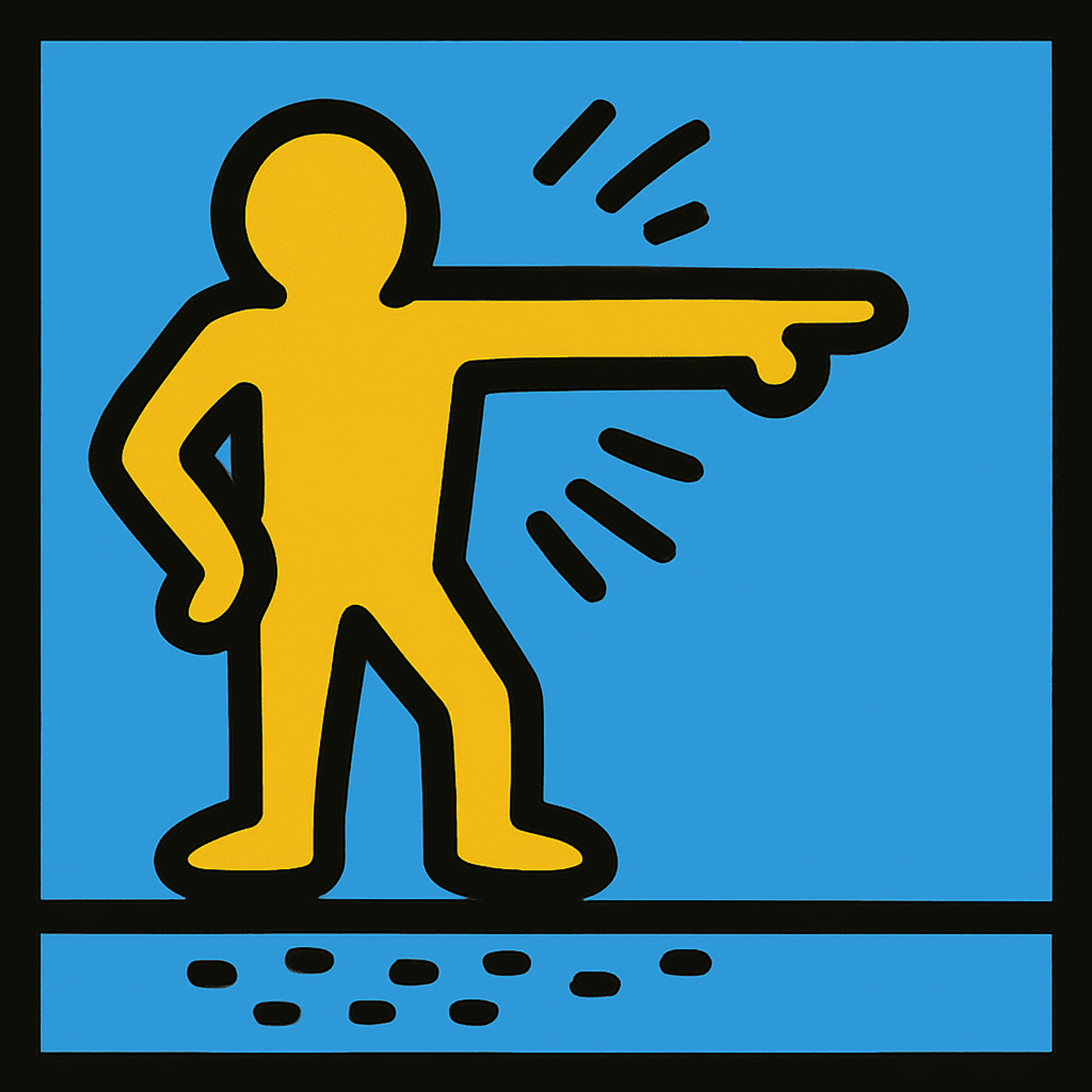 Yellow cartoon man pointing right