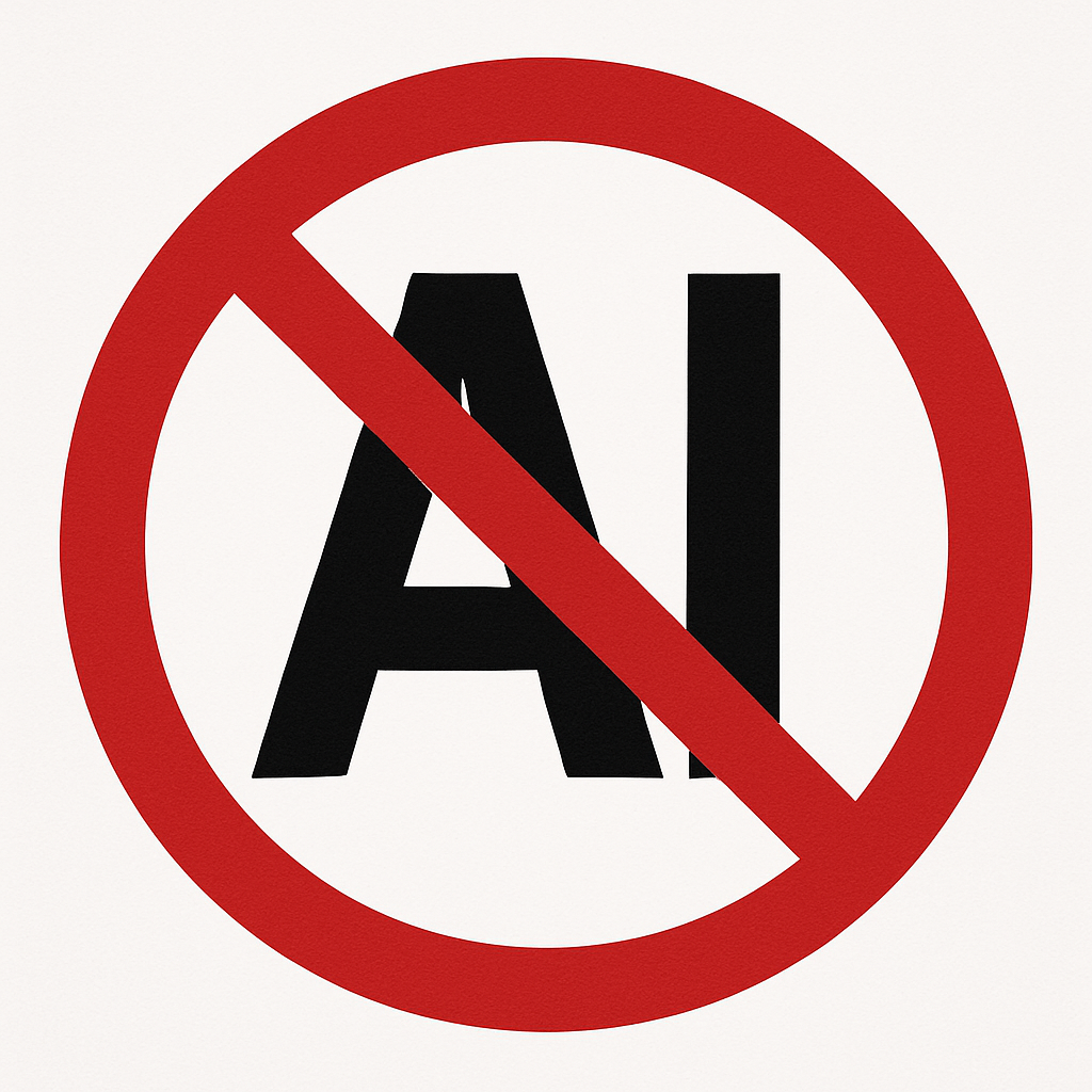 The letters "AI" with a red prohibition sign over them