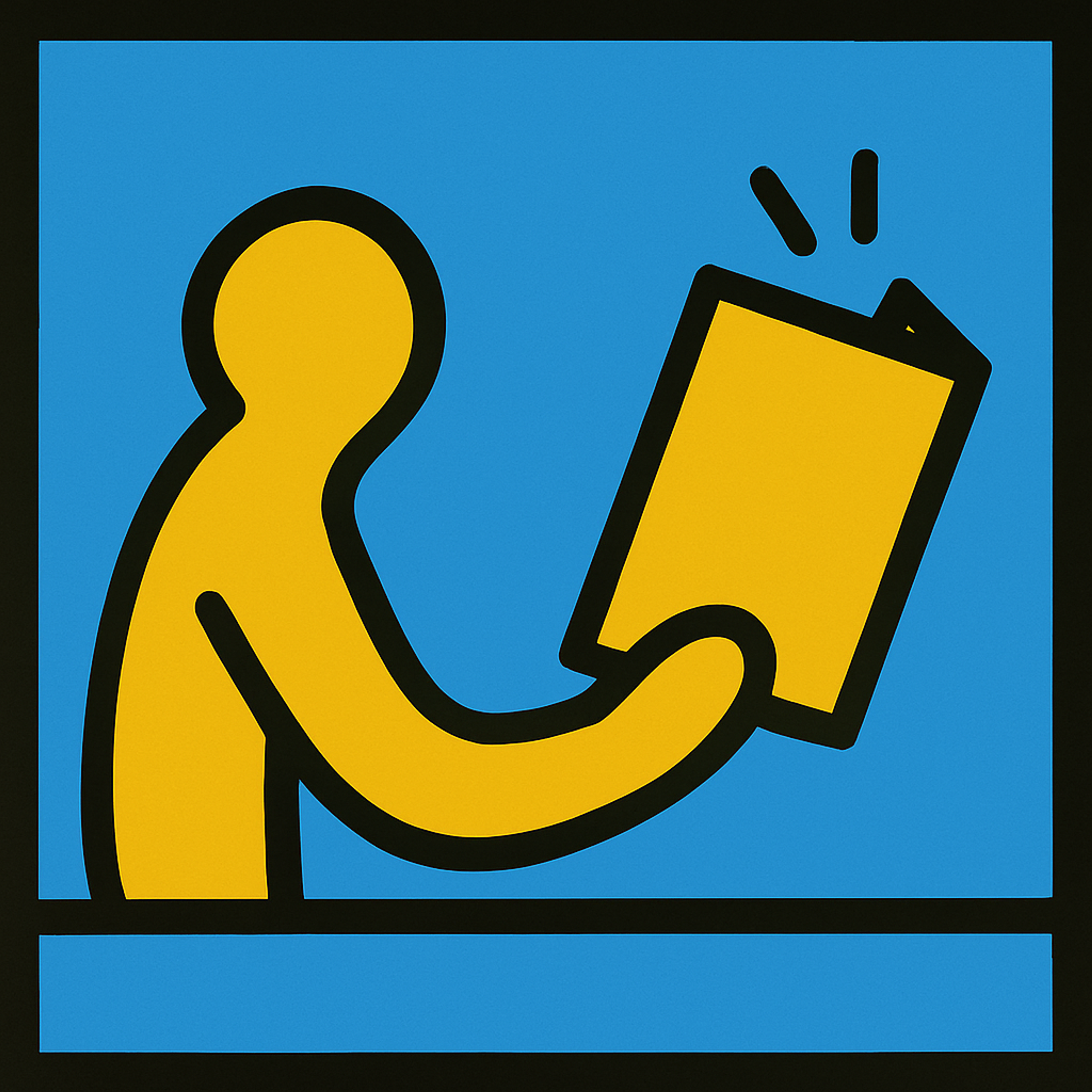 Yellow cartoon man reading book