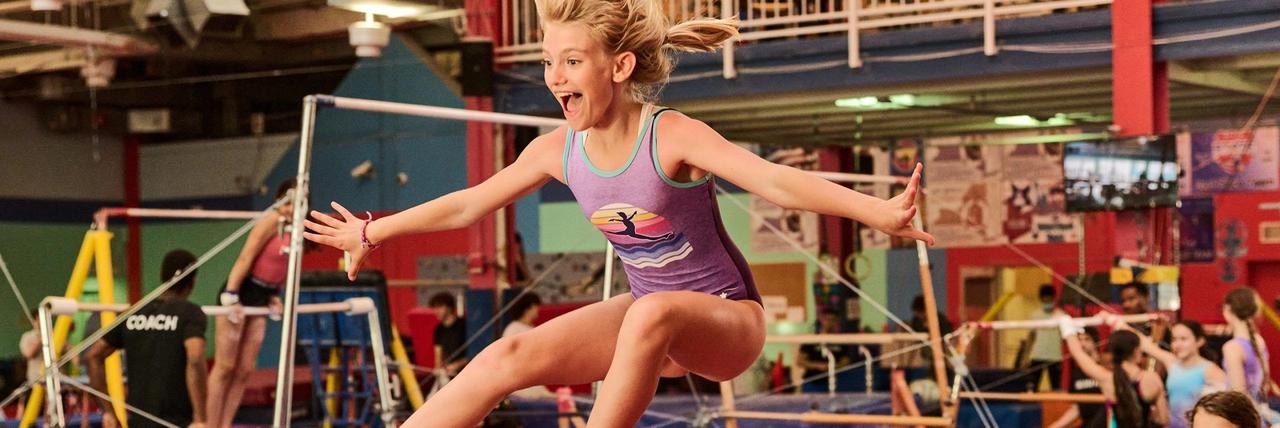 Girl jumping in the gymnasium