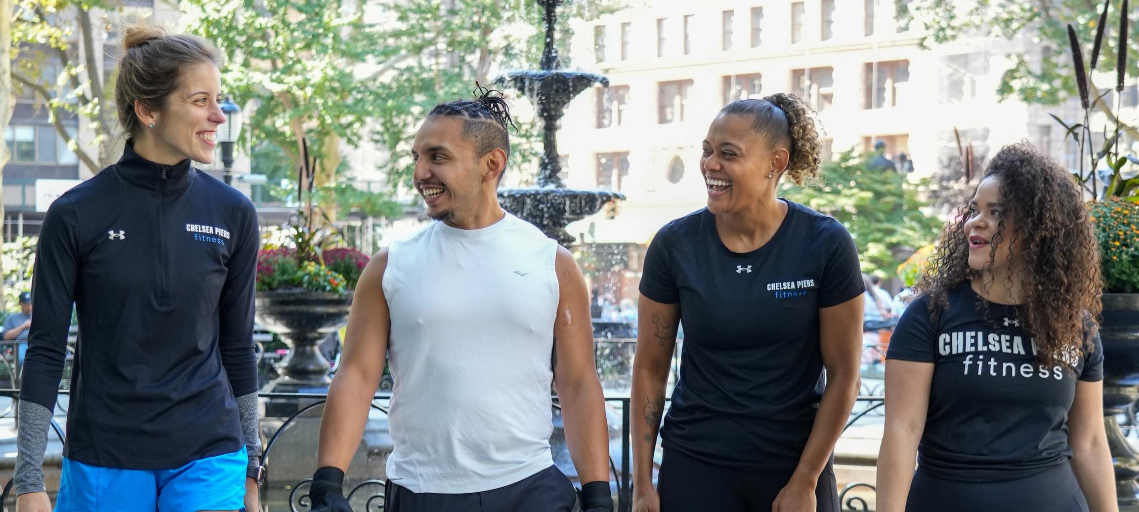 Chelsea Piers Fitness team walking through Central Park