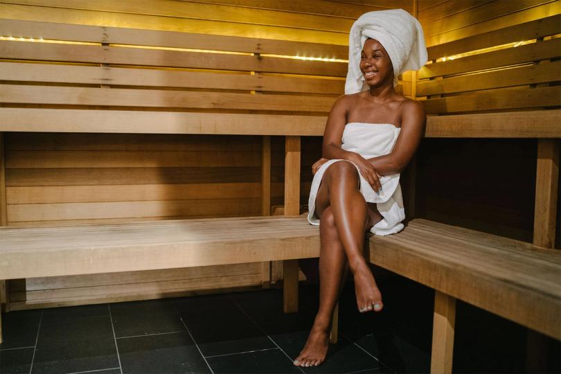 Woman in a steam room