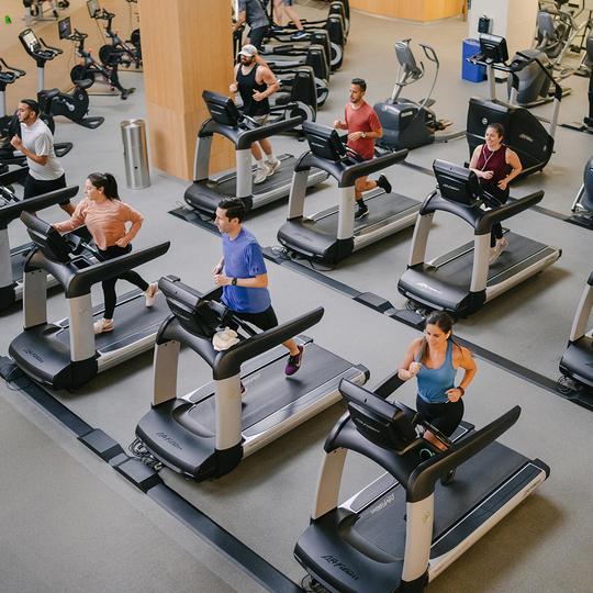 Running on a treadmill at the Fitness Club