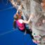Kid bouldering on a rock wall