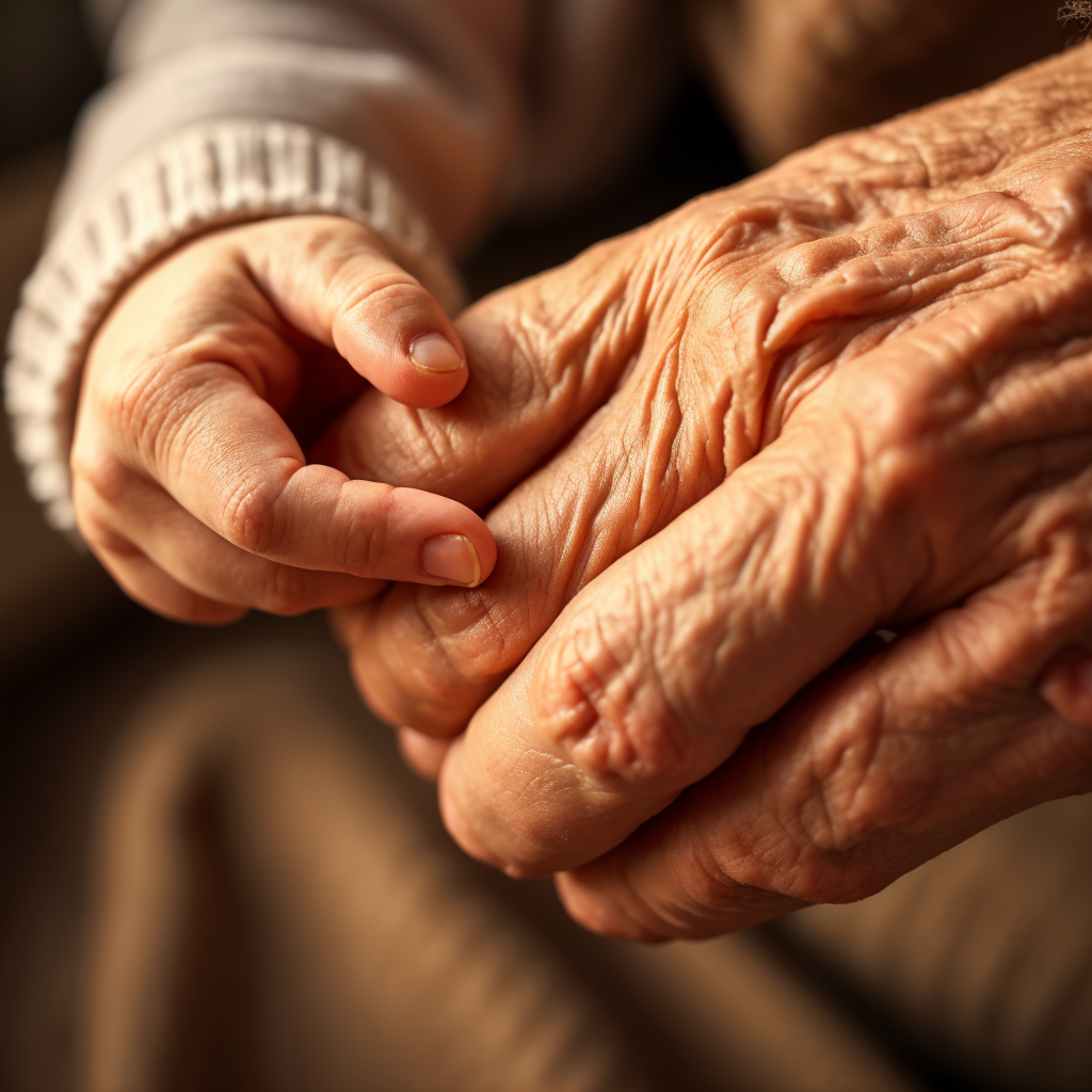 az unoka a nagyszülő kezét fogja