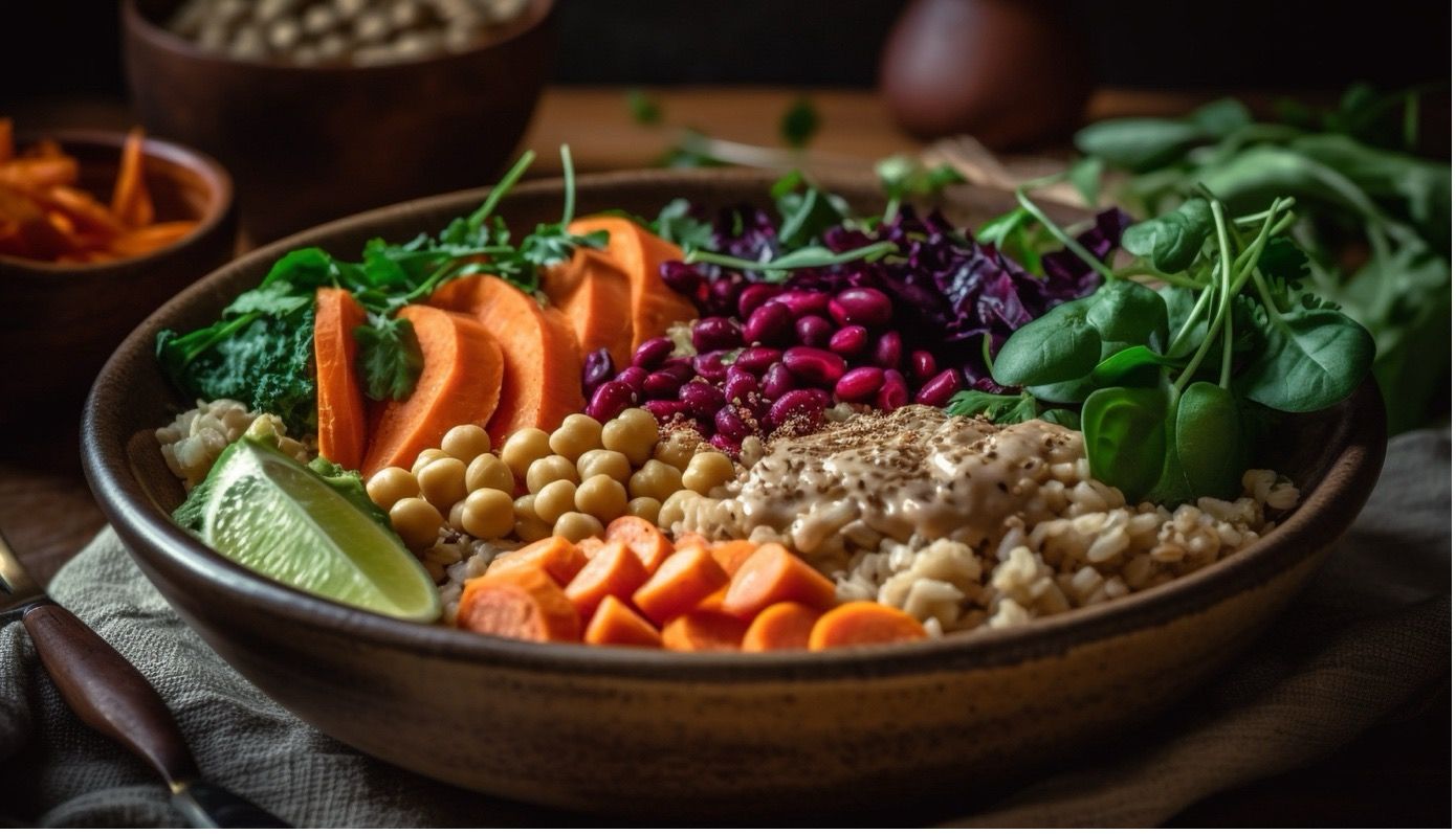 Egészséges vegetáriánus saláta friss bio-alapanyagokból.