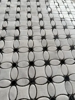 Carrara White - Nero Marquina Polished Marble Flower Mosaic Tiles (Black Dot) view 3