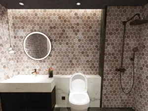Valencia Tumbled Travertine Hexagon Mosaic Tile view 2