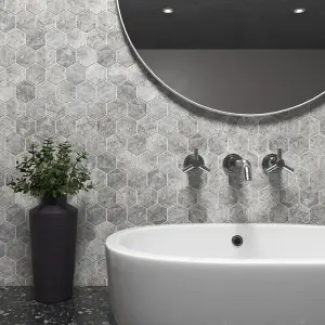 Silver Shadow Hexagon Polished Marble Hexagon Mosaic Tiles view 2