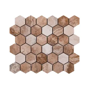Valencia Honed Traverten Hexagon Mosaic Tiles view 1
