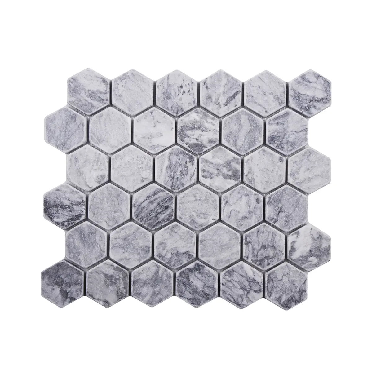 Platinum Grey Tumbled Marble Hexagon Mosaic Tile