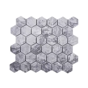 Platinum Grey Tumbled Marble Hexagon Mosaic Tile view 1