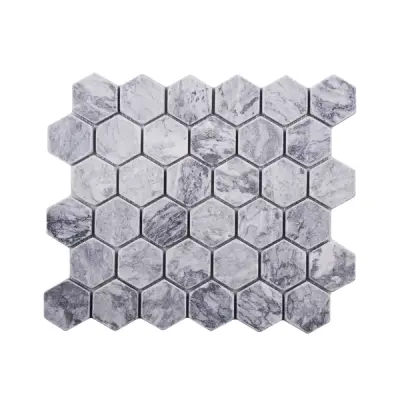 Platinum Grey Tumbled Marble Hexagon Mosaic Tile 48x48