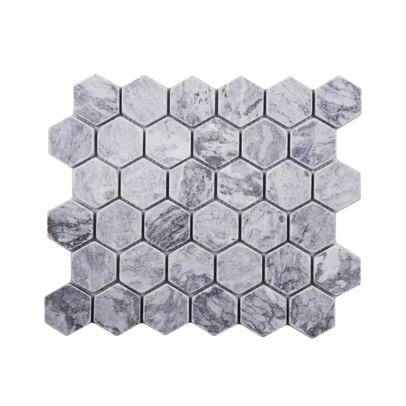 Platinum Grey Tumbled Marble Hexagon Mosaic Tile