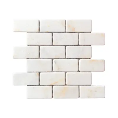 Calacatta Sugar Tumbled Marble Brick Mosaic Tiles