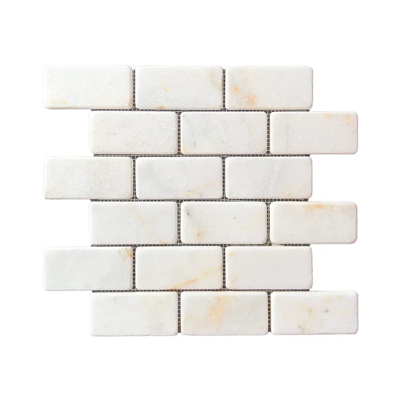 Calacatta Sugar Tumbled Marble Brick Mosaic Tiles
