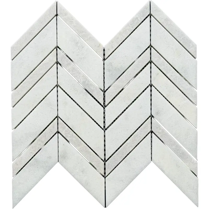 Long Island Carrara White - Grey Chevron Honed Mosaic Tiles