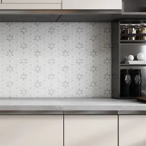 Carrara White - Platinum Grey Tumbled Marble Starline Mosaic Tiles view 3