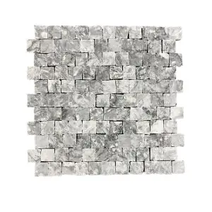 Platinum Grey Honed Marble Rustic Edge Square Mosaic Tile view 1