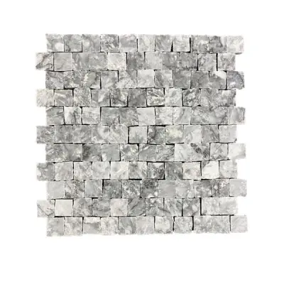 Platinum Grey Honed Marble Rustic Edge Square Mosaic Tile