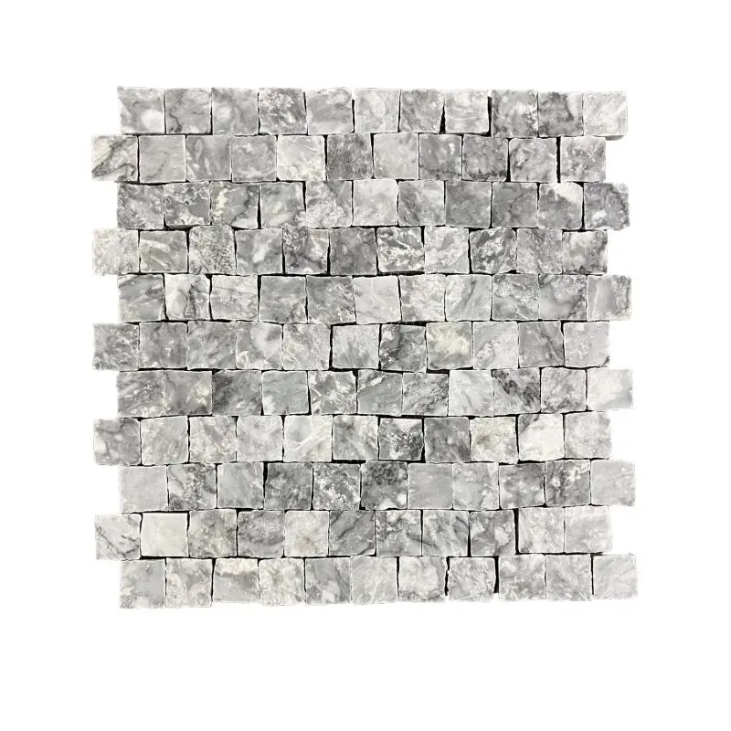 Platinum Grey Honed Marble Rustic Edge Square Mosaic Tile