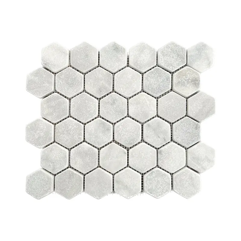 Carrara White Tumbled Marble Hexagon Mosaic Tile
