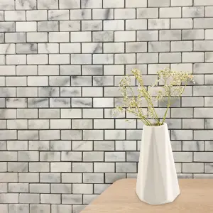 Carrara White Polished Marble Brick Mosaic Tiles view 2