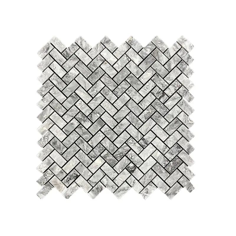 Platinum Grey Honed Marble Herringbone Mosaic Tiles