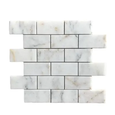 Calacatta Sugar Honed Marble Brick Mosaic Tiles