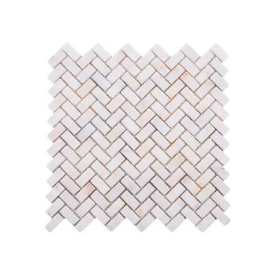 Calacatta Sugar Tumbled Marble Herringbone Mosaic Tiles