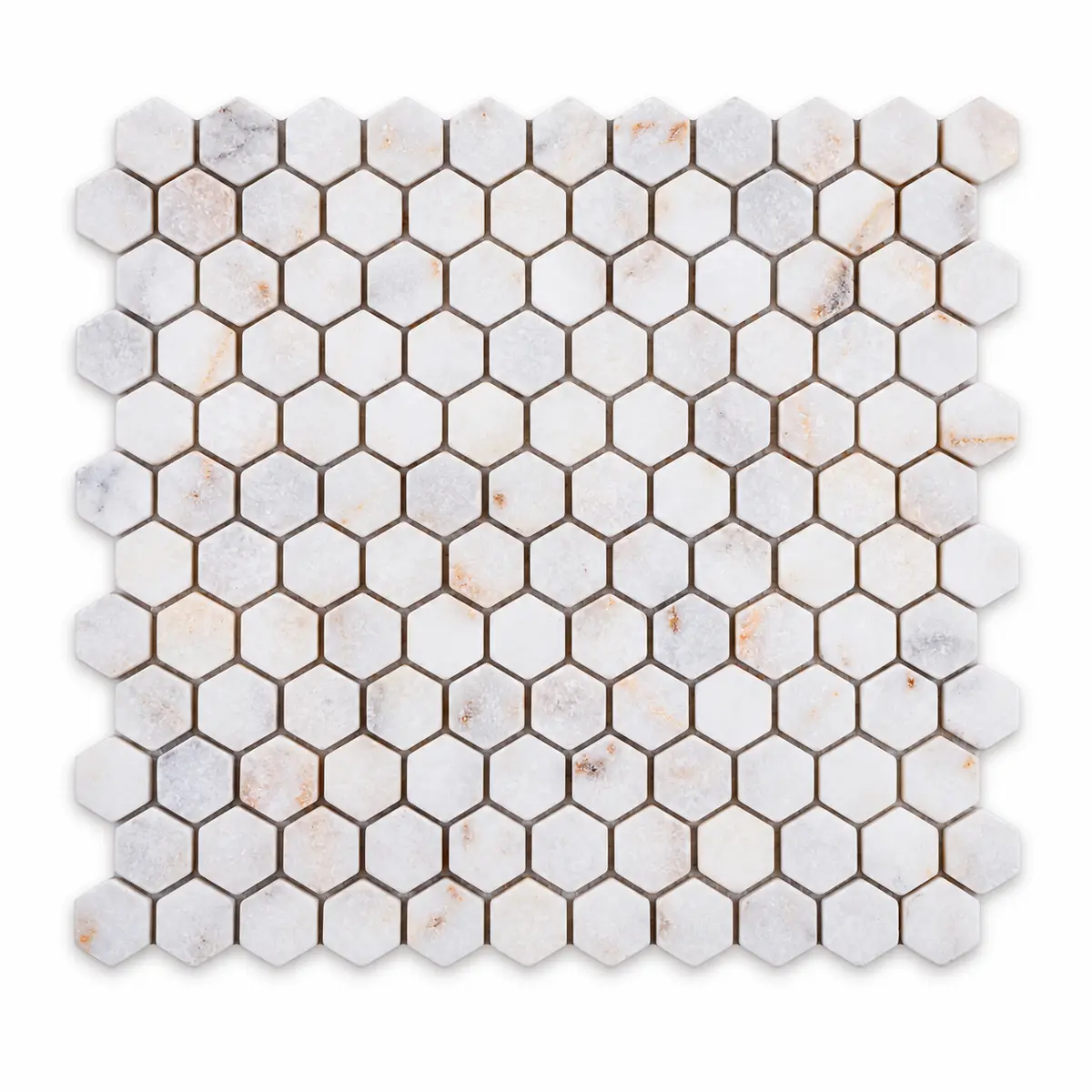 Calacatta Sugar Tumbled Marble Hexagon Mosaic Tile 23x23