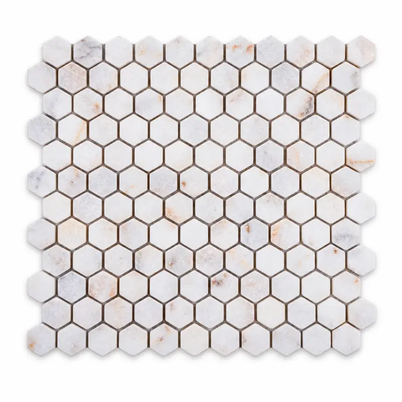Calacatta Sugar Tumbled Marble Hexagon Mosaic Tile 23x23