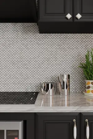 Carrara White Tumbled Marble Ellipse Mosaic Tiles view 2