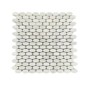 Carrara White Tumbled Marble Ellipse Mosaic Tiles view 1