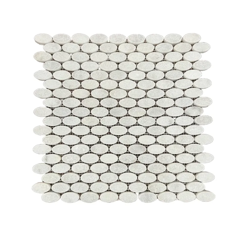 Carrara White Tumbled Marble Ellipse Mosaic Tiles