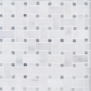 Carrara White - Platinum Grey Polished Marble Basket Weave Mosaic Tiles view 2