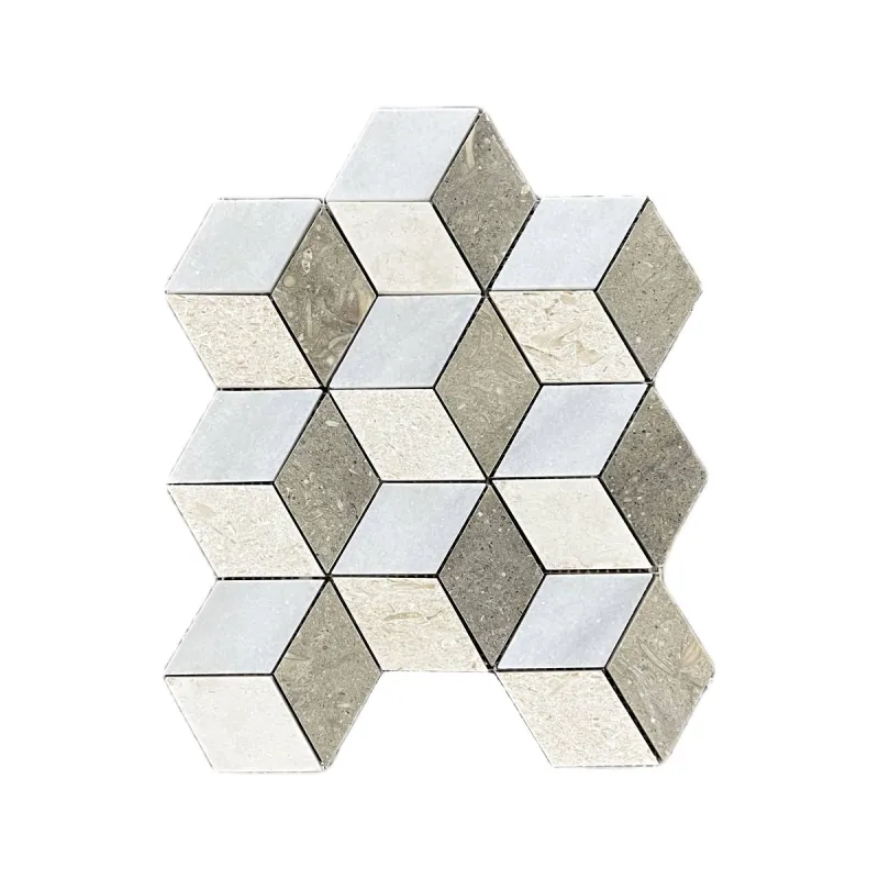 3D Cube Rhombus Honed Marble Mosaic Tile