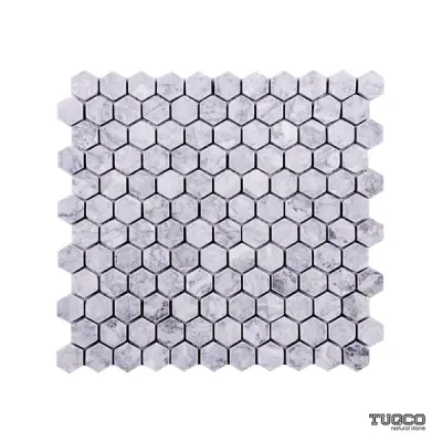 Platinum Grey Tumbled Marble Hexagon Mosaic Tile 23x23